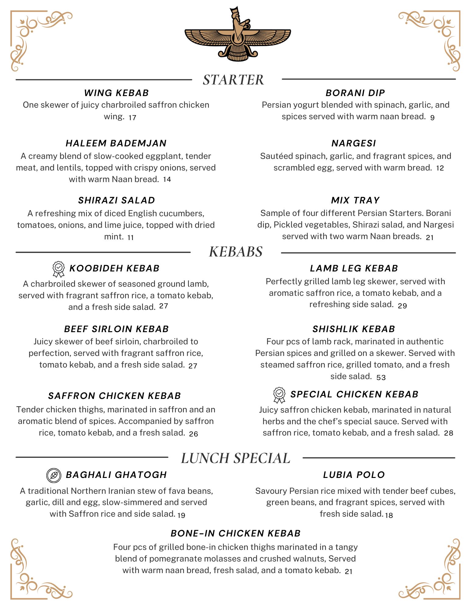 Menu - Persepolis Persian Restaurant