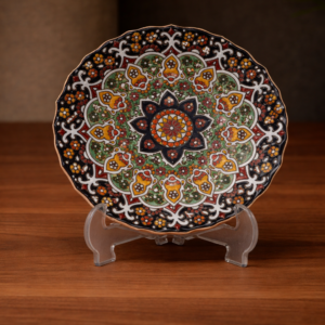 Small Navy Rim Enamel (Minakari) Pottery Plate