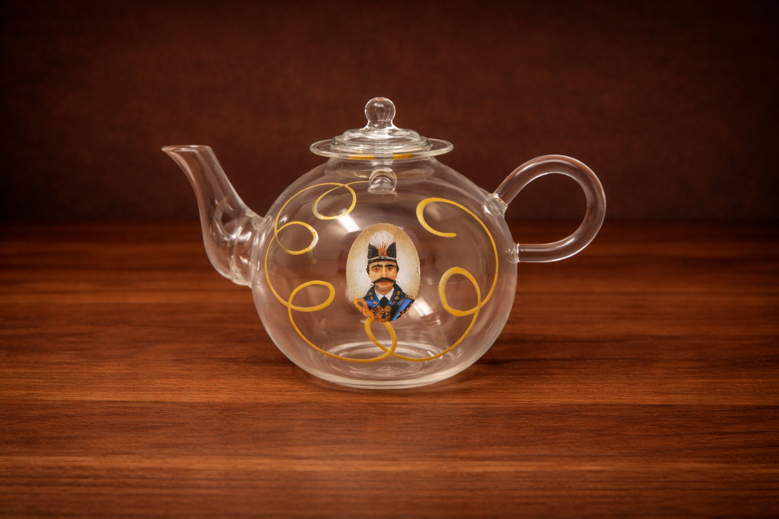 Qajar Clear Glass Teapot with Gold Scroll Design