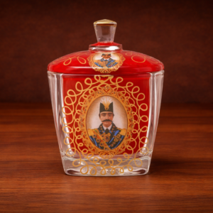 Qajar Style Red Glass Sugar Bowl with Lid